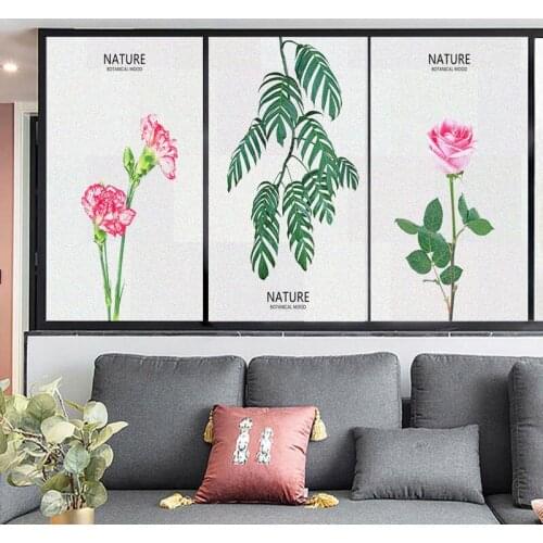 Window Film Privacy Natural Plants Frosted Glass Sticker UV Blocking Heat Control Window Coverings Window Tint for Homedecor