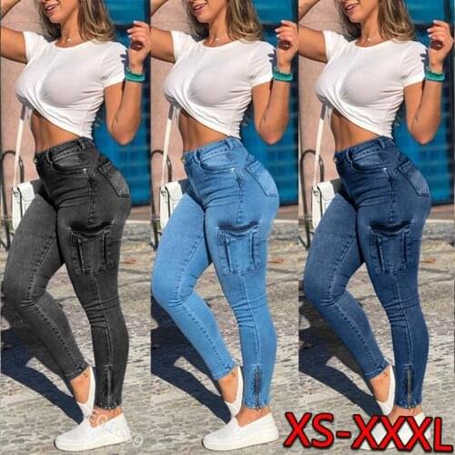 Women Jeans Pants High Waist Slim Fit Cargo Casual Denim Long Pants Skinny Jeans