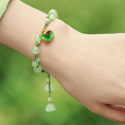 Bohemian Tassel Glass Glazed Lotus Charm Bracelets For Women Pulsera Ethnic Butterfly Bracelet Women Hand Jewelry