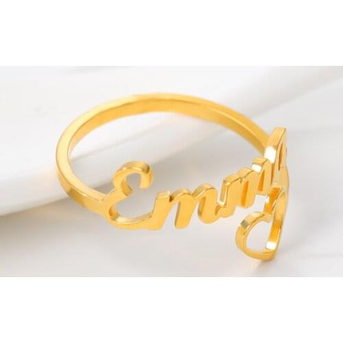 Custom Hollow Heart Name Ring For Women Adjustable Size Gold Stainless Steel Couple Fashion Femme Trend Bague Jewelry Gifts