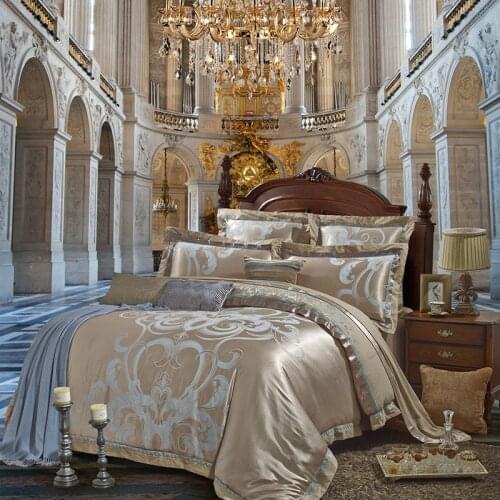 Golden Silver Luxury Satin Jacquard bedding sets Embroidery bed set double queen king size duvet cover bed sheet set pillowcase