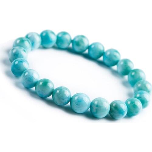 10mm Fashion Natural Genuine Blue Larimar Stone Crystal Stretch Round Beads Bracelet