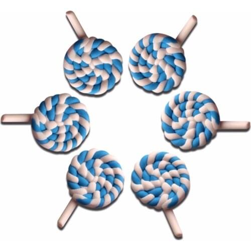 12Pcs Blue Lollipop Clay Decoration Crafts Kawaii Cute Flatback Cabochon Embellishments For Scrapbooking DIY Accessories
