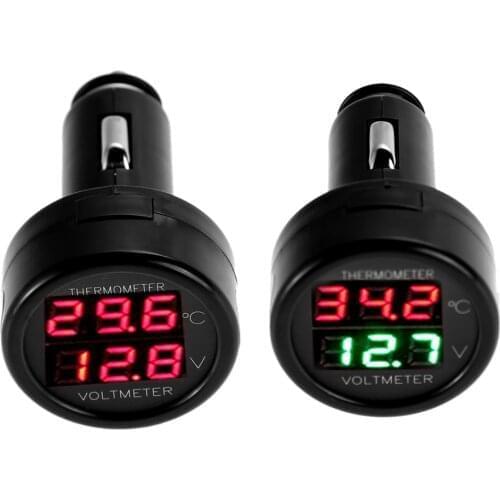 12V 24V Digital Car Voltmeter Thermometer USB Charger Cigarette Lighter Style 2 In 1 DCTemperature Meter Battery Monitor Display
