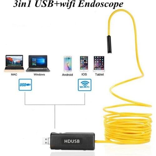 2MP 1200P 3in1 USB+WIFI Endoscope Camera For Android and ISO CMOS Borescope