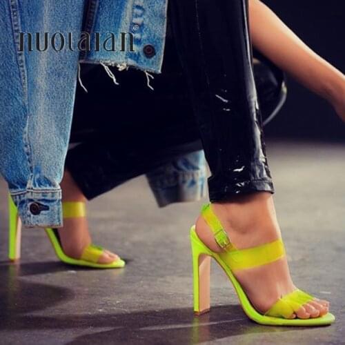 2019 Sandals Fashion Summer PVC Womens Sandals Open Toe Ankle Strap Buckle Shoes Woman High Heels Sandals