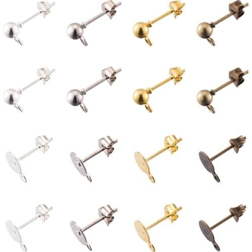 296pcs Metal Ball Stud Earring Posts Flat Round Blank Pad Earring Pin with Safety Backs for Women Girls Jewelry Making