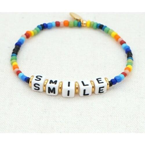GO2BOHO Bracelet Gift Bracelets For Women Pulsera Mujer Armband Colorful Beads Femme Boho Jewelry SMILE Letter Fashion Bohemian