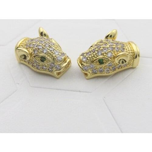 Zirconia Spacer Copper Beads Leopard Head Bead For DIY Bracelets Jewelry Making Gold Plating Beads Accessories