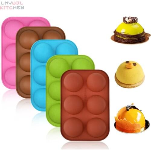 2020 New 6 Hole Hemispherical Cake Mold Food Grade Silicone Hemispherical Mousse Chocolate Pudding Mold Cake Decoration Mold