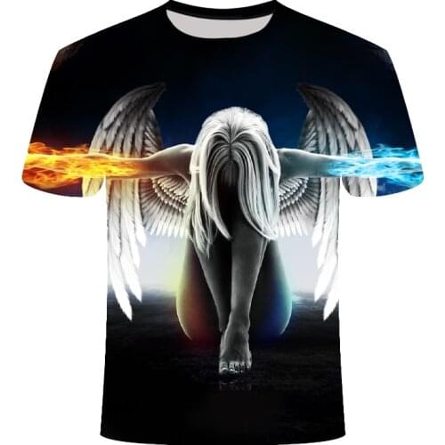 Men Women 3d print Wing of Angel t shirt summer Harajuku Fashion short sleeve t-shirts boys kids graphic t shirts black clothes