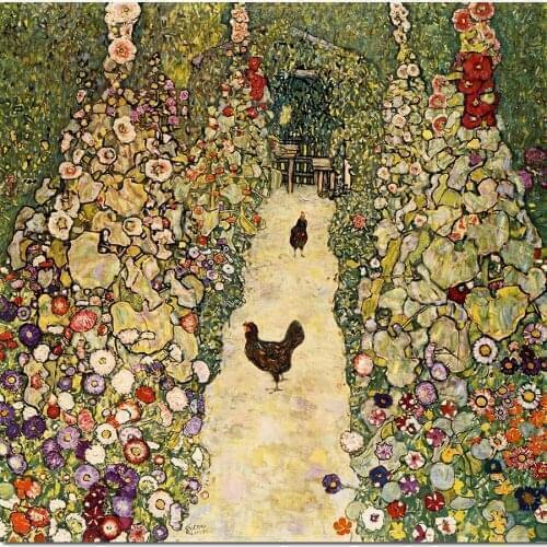 Canvas Artwork By Gustav Klimt Garden Path With Hens Handmade Oil Painting Reproduction Impressionist Landscape Home Decor Green