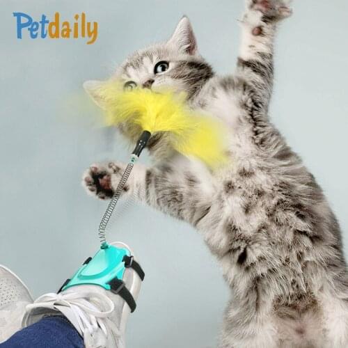 Interactive Cat Feather Toy, Funny Free Hands Feather Cat Teaser Wand,Easy Install Cat Stick On Shose,Toys For Indoor Cat Kitten