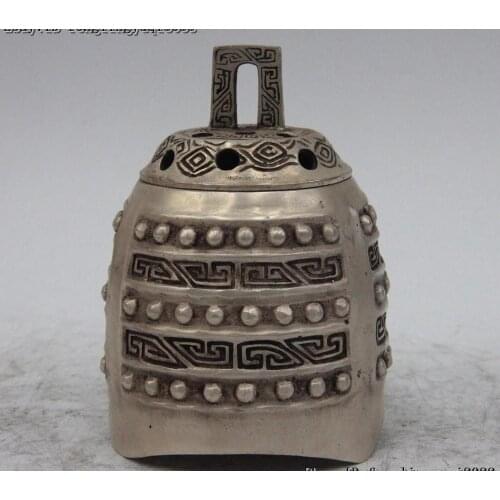Chinese Dynasty White Bronze Silver Gilt Hang Bell Chime Incense Burner Censer
