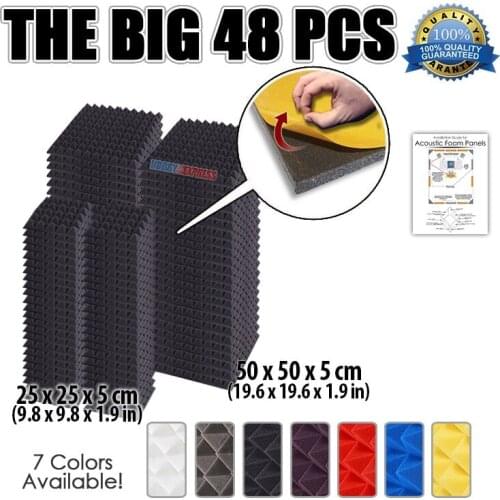 Arrowzoom Pyramid Adhesive Studio Acoustic Tile Panel Soundproof Foam 48 pcs Pack 19.6*19.6*1.9" / 9.8*9.8*1.9" KK1053