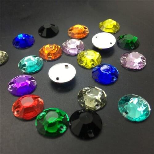 TopStone 8mm 10mm 12mm 100pcs Round Xilion Sew On Resin Rhinestone Flatback Two Holes Sew-On Garment Stones 11 Colors Choice