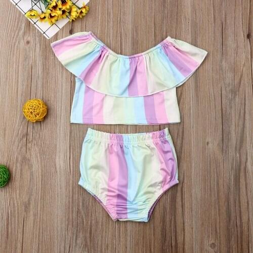 Baby Girls Summer Clothing Sets Rainbow Top Ruffle Pants Brief Outfit Sunsuit for Kid clothes toddler Children newborn