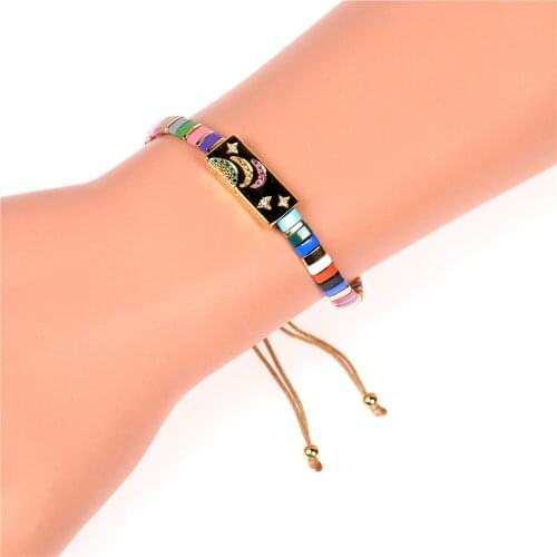 Fashion new paint mix and match candy color crystal bracelet starry sky star and moon men and women bracelet
