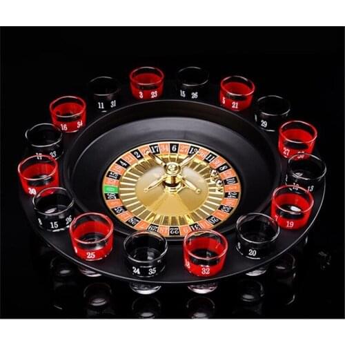 [Funny] 16 Shot Glass Deluxe Russian Spinning Roulette Poker Chips Drinking Game Set Party Supplies Wine Game Adult Drinken Game