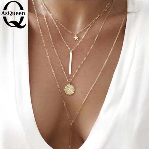 New Fashion Jewelry Gold Color Star Pendant Multilayer Chain Necklace For Women Girl