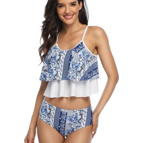 Sagace new Korean style comfort swimsuit V womens fashion sexy printed Ruffle split Swimsuit Bikini bikinis 2021 mujer