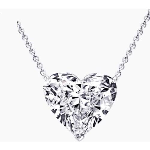 Luxury 100% 925 Sterling Silver Heart Necklace Fine Jewelry 4ct White Sapphire Heart Pendant Necklace for Women Anniversary Gift