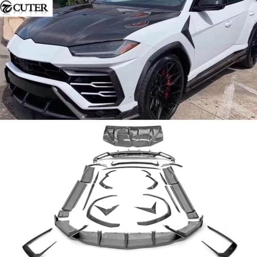 Carbon fiber front bumper lip rear bumper diffuser side skirts rear spoiler engine hood for Lamborghini Urus Car Body Kits