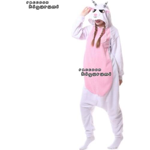 Unisex Animal White Pajamas Female Cartoon Goat warm Onesies Adults Winter Halloween Cosplay Raccoon Kigurumi Kids