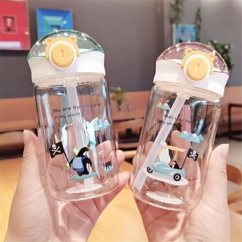 340ml Cute White Bear Plastic Portable Water Bottles for Drinking Cartoon Tea Mug Deer Outdoor Sport Camping Gym Supplies