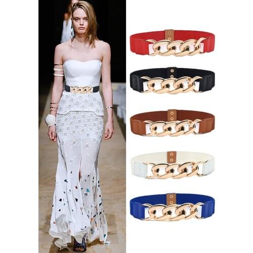 Gold chain belt elastic silver metal waist belts for women ceiture femme stretch cummerbunds ladies coat waistband