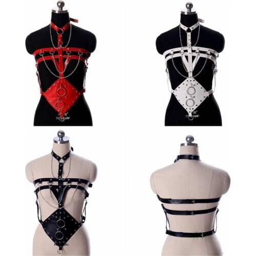 Punk Goth Body Harness Fashion Tie Neck Bondage Adjust Waist Suspender Belt BDSM Leather Lingerie Erotic Garter Festival Rave
