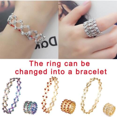 Rinhoo New Fashion Creative Stretchable Twist Folding Ring With Shining Rhinestone Inlaid Charm Jewelry Gift For Women