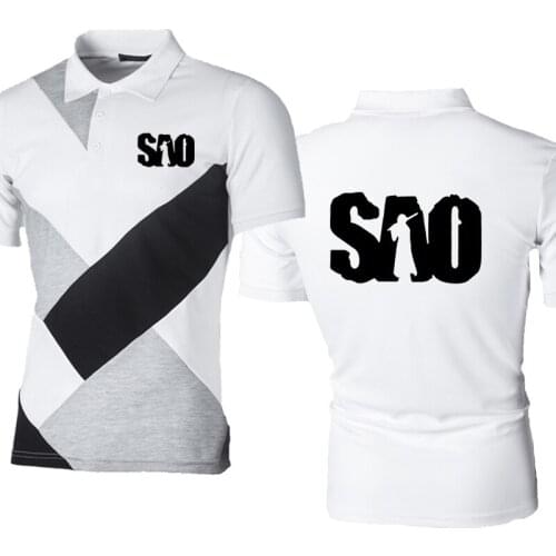 Anime Sword Art Online polo shirt SAO Print lapel-neckStreetwear Harajuku Hip Hop Fashion Cotton Mens Wear