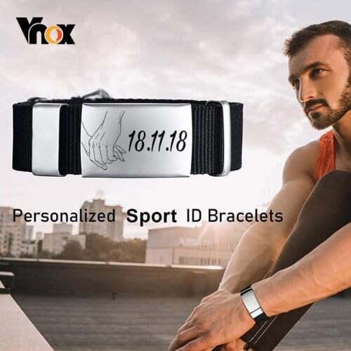 Vnox Customized Sport Bracelets for Men Women,Waterproof Handmade Woven Watch Band with Stainless Steel Bangle,Personalzied Gift
