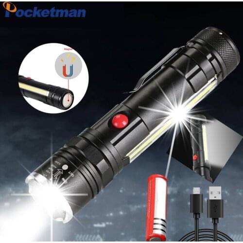 30000LM Super Bright LED Flashlight USB Rechargeable Long Shot Flashlight Zoomable LED Torch Lanterna COB Magnet Work Lamp