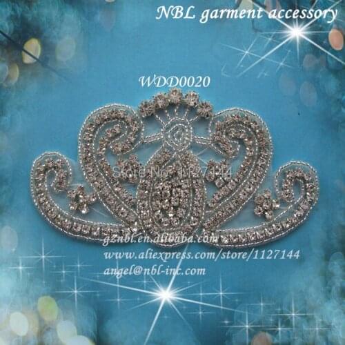 Bridal beaded rhinestone applique patch for wedding evening dress iron on WDD0020