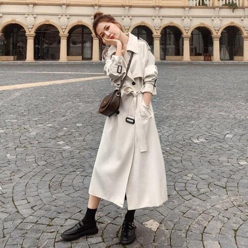 Woman Trench Jacket Coat Womens Trench Coat Autumn and Winter British Style below-the-Knee Coat Veste Femme