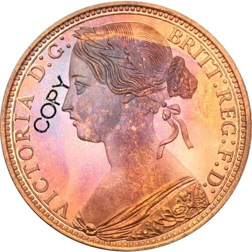 Great Britain Victoria 1866 One Penny Red Copper Copy Coin