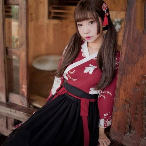 Japanese Style Kimono Sets Vintage Traditional Style Floral Printing V-Neck Loose Long Sleeve Chiffon Thin Elegant Cardigan Suit