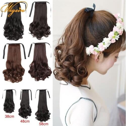 WIGSIN Synthetic Curly Ponytail Drawstring Clip in Hair Pony tail Extensions Natural Black Brown Hairpiece for Women
