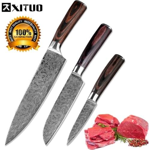 XITUO High Grade 8"5"3.5" Knife 3PCS Pakka Wood Beauty Pattern Japanese Chef Cleaver Paring Knives Cooking Tool Best Family Gift