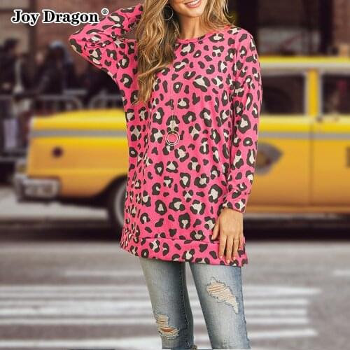 Fashion Women Casual Loose Long Sleeve Round Neck Leopard Printed Blouses Plus Size Tops Sweatshirts Pullovers Autumn Winter