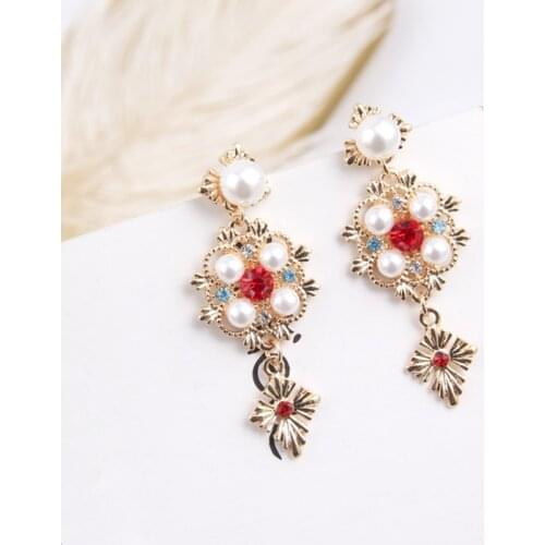 2018 Fashion New Luxury Shiny Rhinestone Pearl Flower Drop Earrings for Women Statement Jewelry Brincos Wedding Party Gift