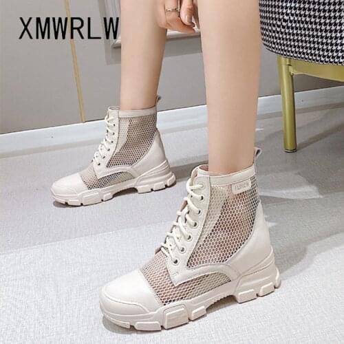 XMWRLW Breathable Mesh Women Ankle Boots 2021 Summer Hidden Heel Casual Leather Women Shoes Rubber Sole Ladies Summer Ankle Boot