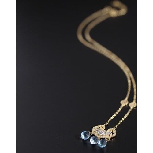 DMBS038 Sky Blue Topaz Pendant Female Genuine 925 Sterling Silver Water Drop Necklace for Women Gift