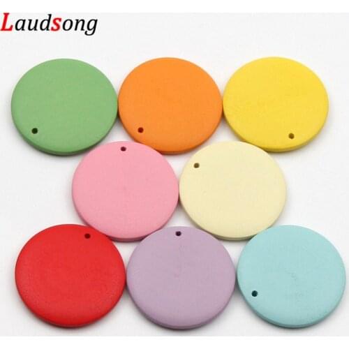 10pcs/lot 30mm Multicolor Wood Chips Geometric Round Wooden Beads For Charms Earrings Jewelry Making DIY Dangler Pendant