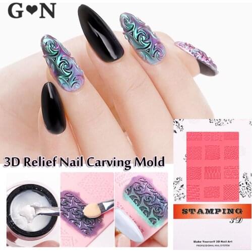 3D Relief Soft Silicone Nail Carving Mold/Nail Glitter/Glue Set Nail Sculpture Stamping Stencils DIY UV Gel Nail Art Accessories