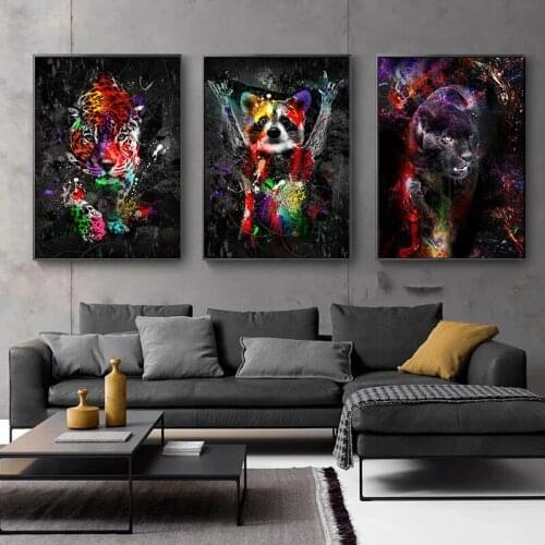 Abstract Ferocious Beast Canvas Painting Watercolor Animals Posters and Prints Colorful Wall Art Pictures for Living Room Decor