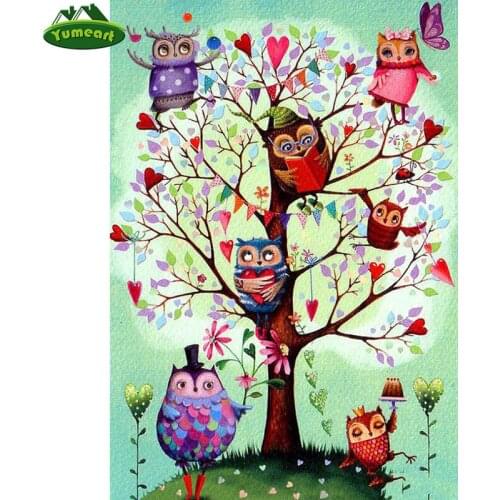 YUMEART 5D DIY Diamond Painting "Cartoon Owl Tree" Embroidery Cross Stitch Mosaic Home Decor Diamond Crafts Wall Decal Warm Home