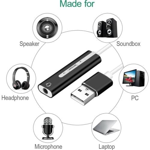 USB Audio Adapter Type A To 3.5mm TRRS Female Stereo Jack Headset Cable External Sound Card For Computer Laptop PC Micphone